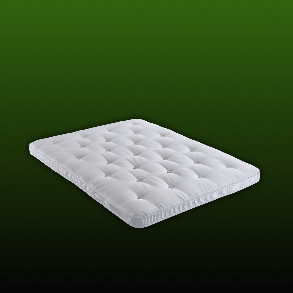 English Royal Mattress 4000 with natural fillers on green background, showcasing traditional handmade craftsmanship.