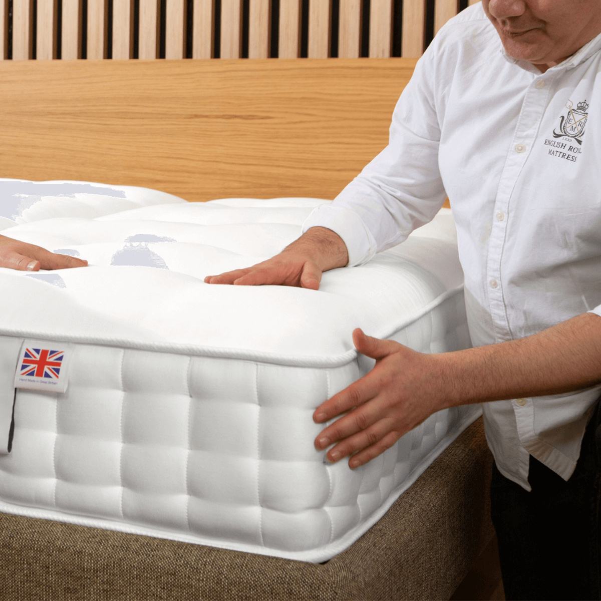 "English Royal Mattress with natural organic fillings handcrafted by British artisans, ensuring superior quality and comfort."